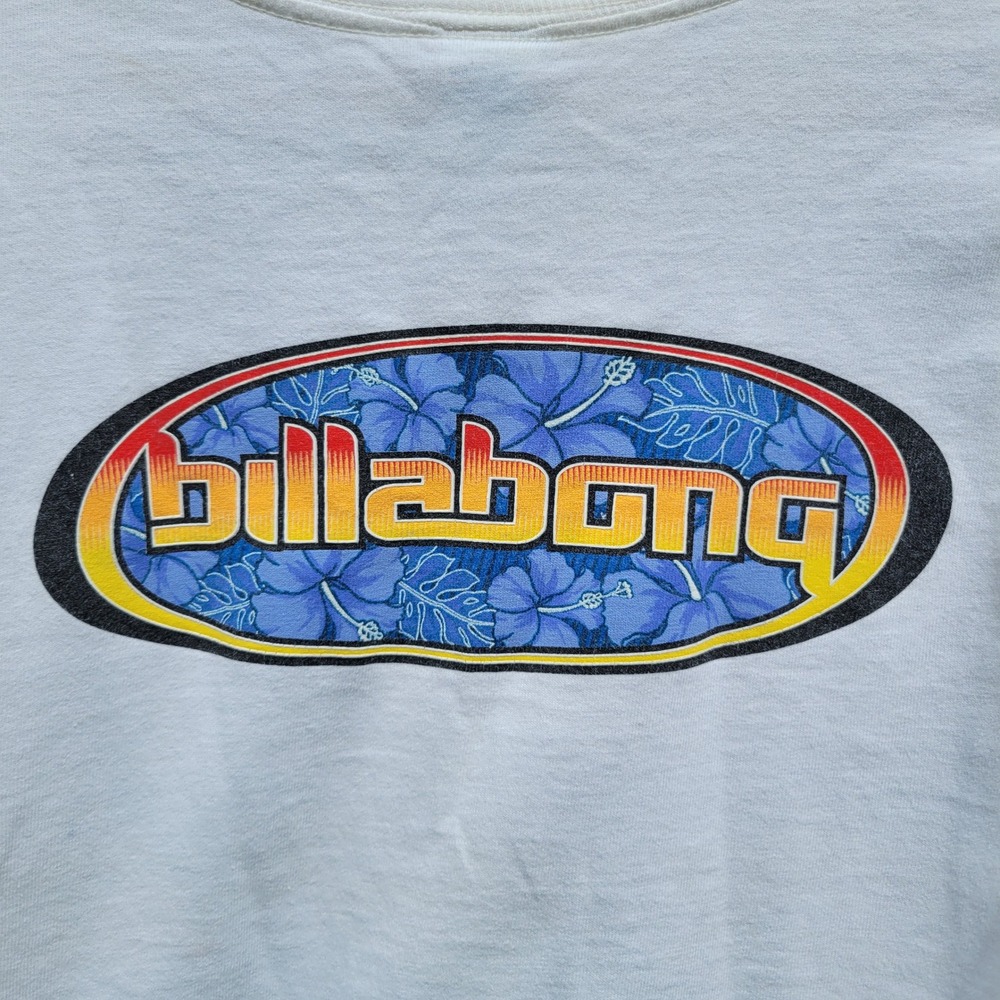 Y2K VTG Billabong Long Sleeve Graphic Tee Hibiscus Floral Logo S 90s Made in USA - Picture 7 of 8